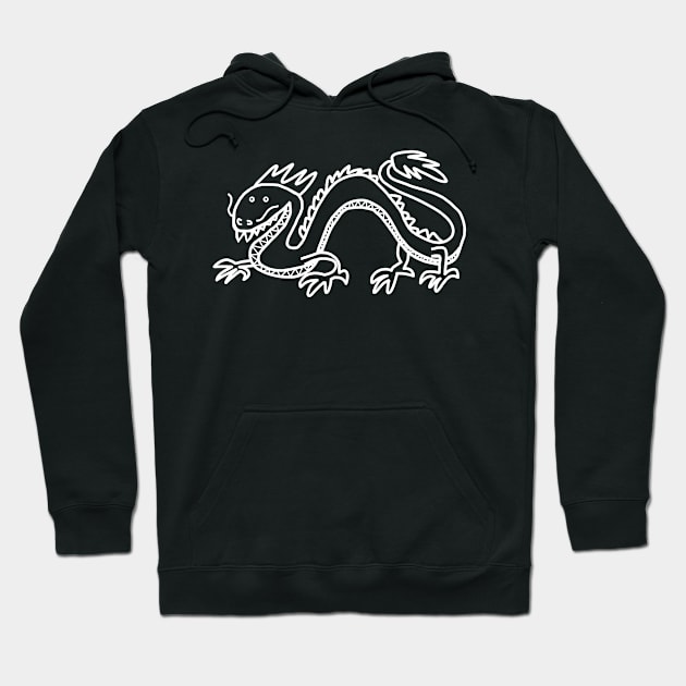 Dragon White Line Drawing Hoodie by ellenhenryart